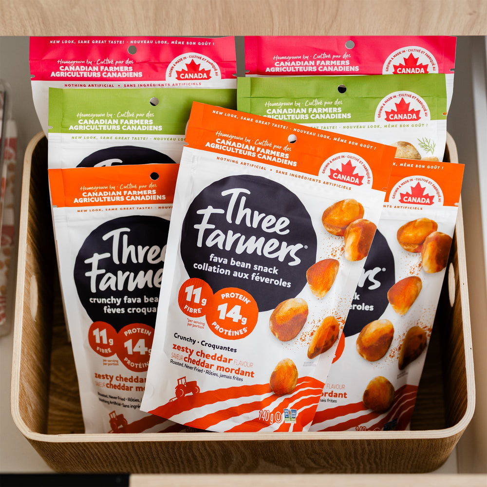 Load Snack Zesty Cheddar Roasted Fava Beans | Three Farmers Crunchy Snack